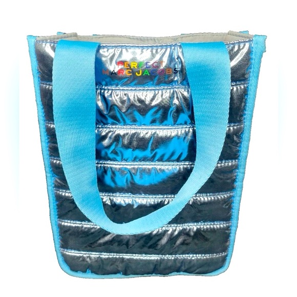 Marc Jacobs “Perfect” Puffer Tote – Metallic Blue with Rainbow Logo - Picture 1 of 11